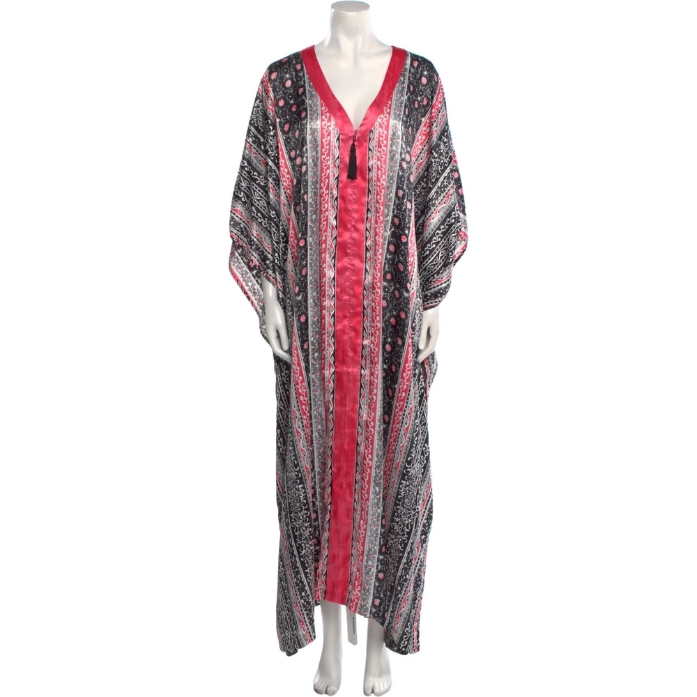 Oscar de la Renta Pink Label Satin Resortwear Caftan Maxi Gown S/M